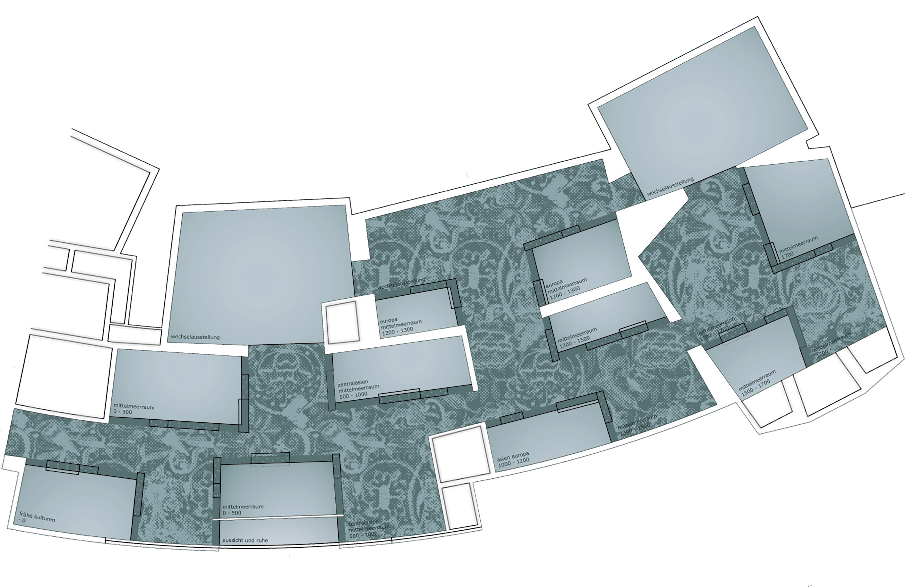 Top view on exhibition space and ceiling textile