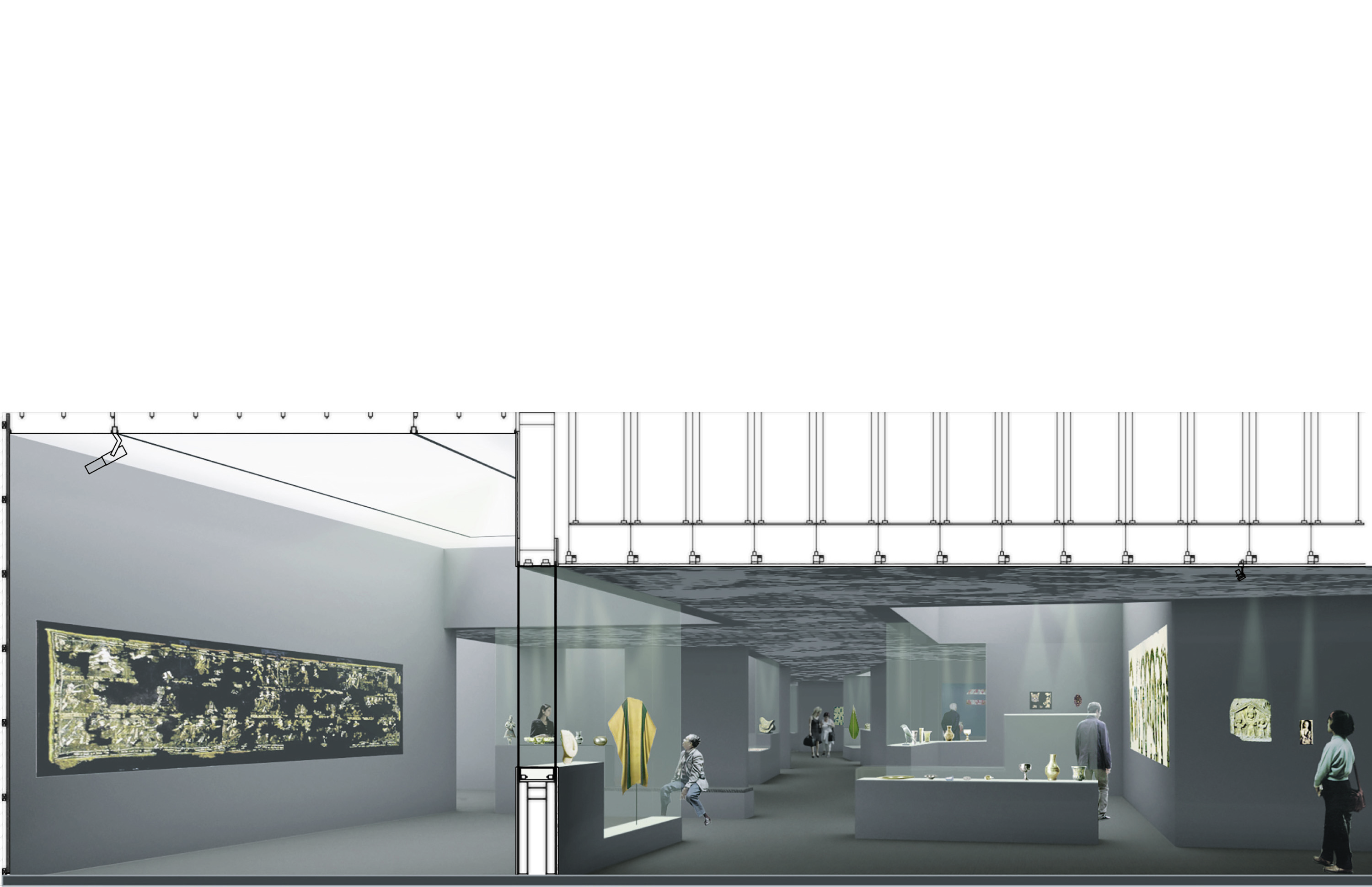 Exhibition space and section of ceiling