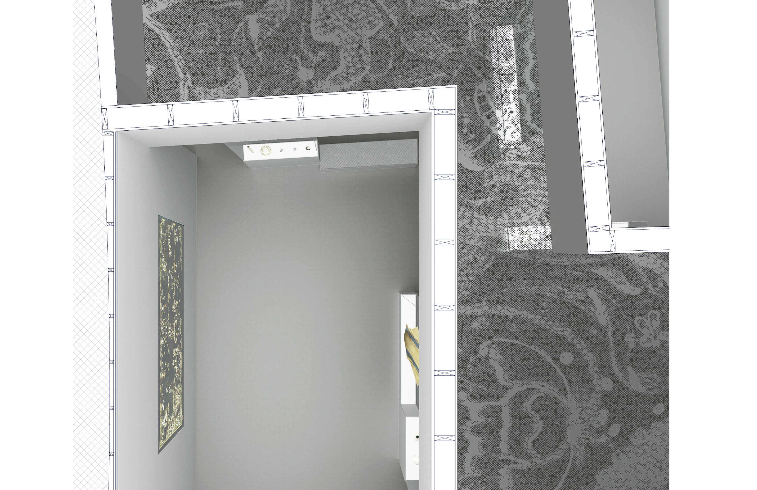 Top view of ceiling textile and skylight